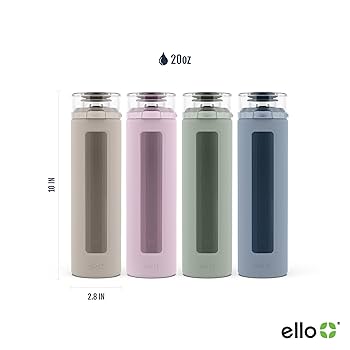 Ello Pure Glass Water Bottle。 Ello Syndicate 20oz Reusable Glass Water Bottle with One