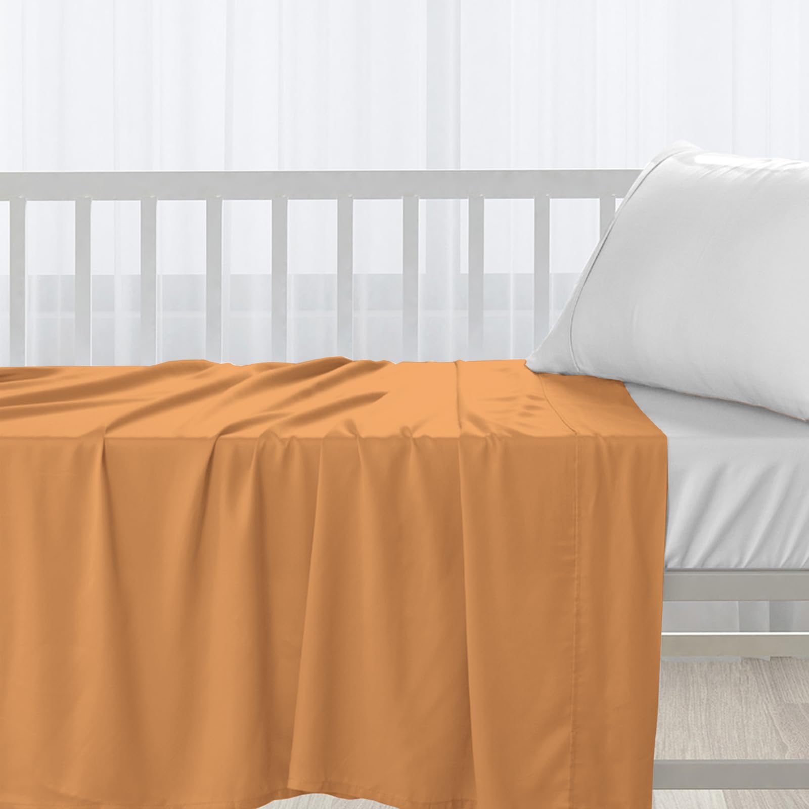 Pizuna Baby Flat Sheet for Crib 70 x 100 cm, Apricot Orange, 400 Thread Count 100% Long Staple Cotton Flat Bed Sheet