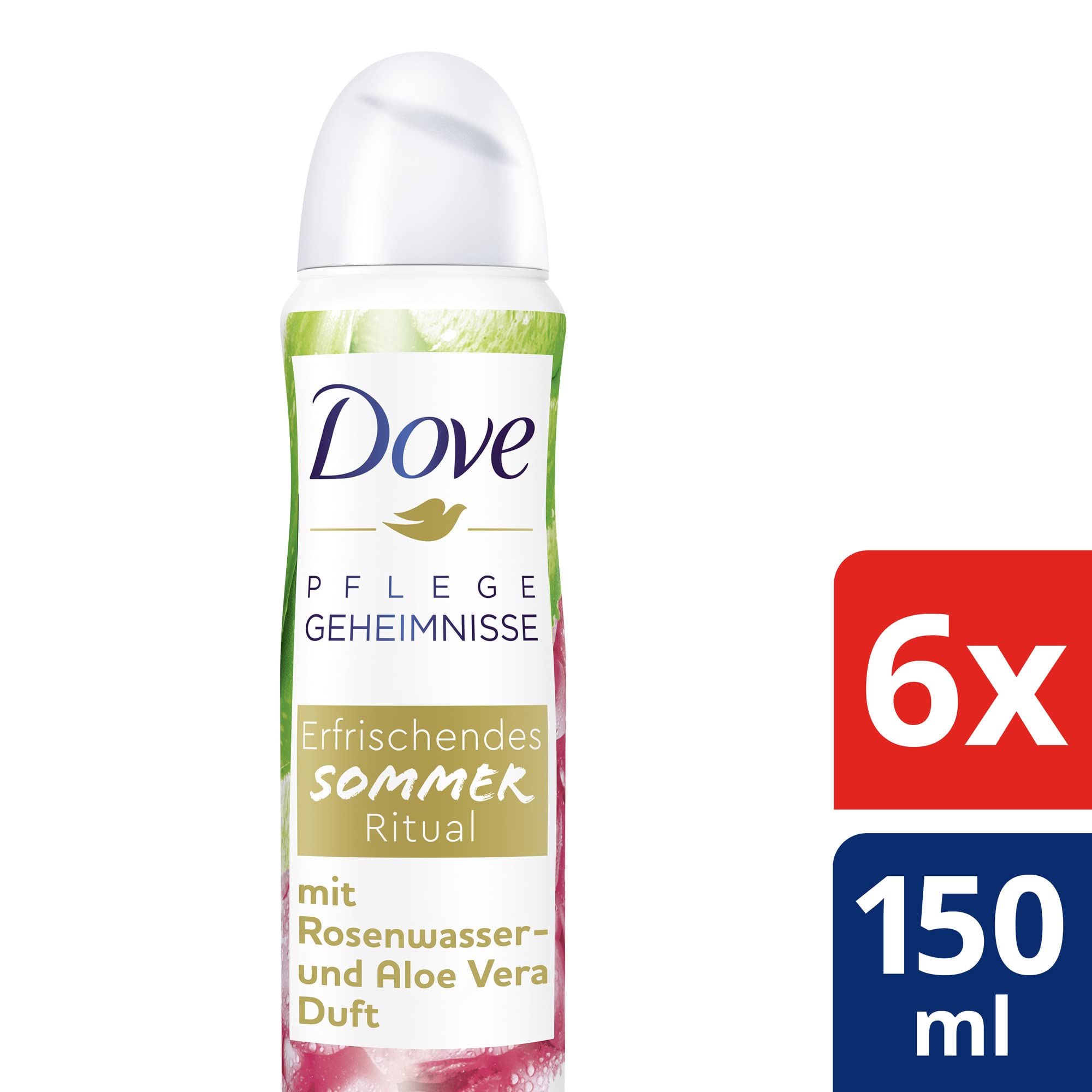 Dove Pflegegeheimnisse Deo Spray Erfrischendes Sommer Ritual  Anti-Transpirant Limited Edition mit Rosenwasser- und Aloe Vera Duft 150 ml  6 Stck