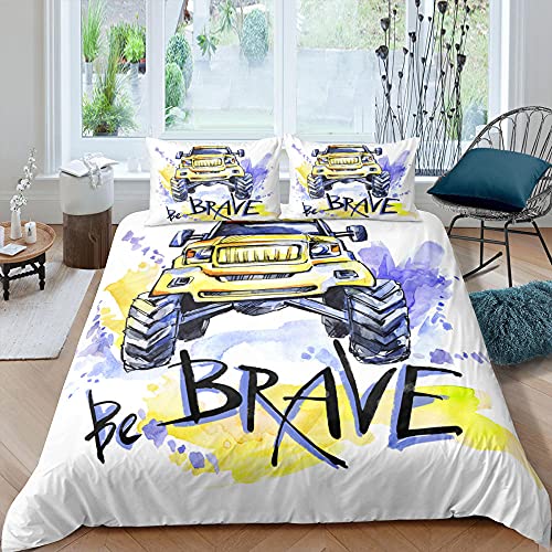 Fundas Nordicas Coche Amarillo Lila Funda de Edredón Suaves Lujosa Juego de Ropa de Cama Reversible,3 Piezas, 1 Modernas Funda Nordica 200x200cm con Cremallera y 2 Funda Almohada 50x75cm