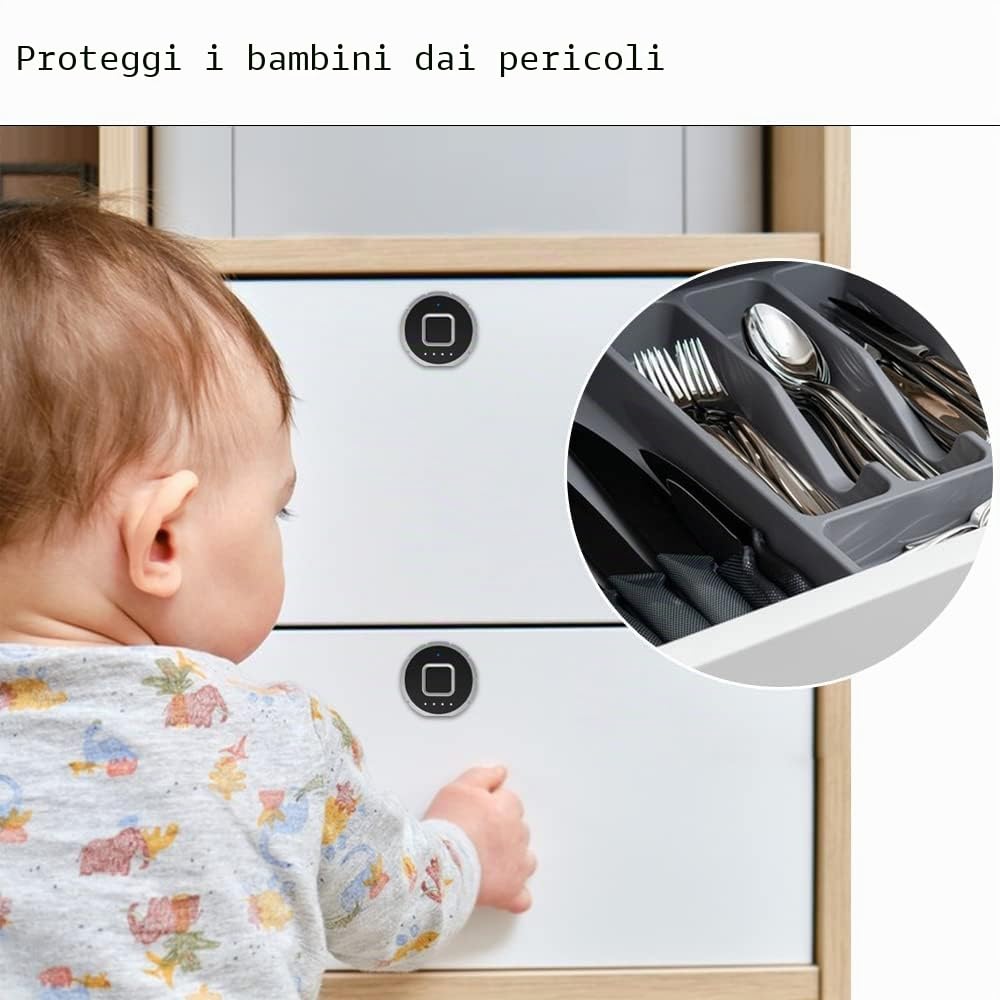 Serratura per cassetto con impronta digitale eLinkSmart, serratura per armadietto con app per telefono, 30mm (27mm), 3 misure di linguetta della serratura, 20 impronte digitali, 500 utenti dell'app