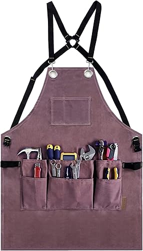 OPTIGRAM Delantal de lona encerada duradero, delantal de trabajo resistente con 10 bolsillos, delantal de trabajo de carpintería, protección de