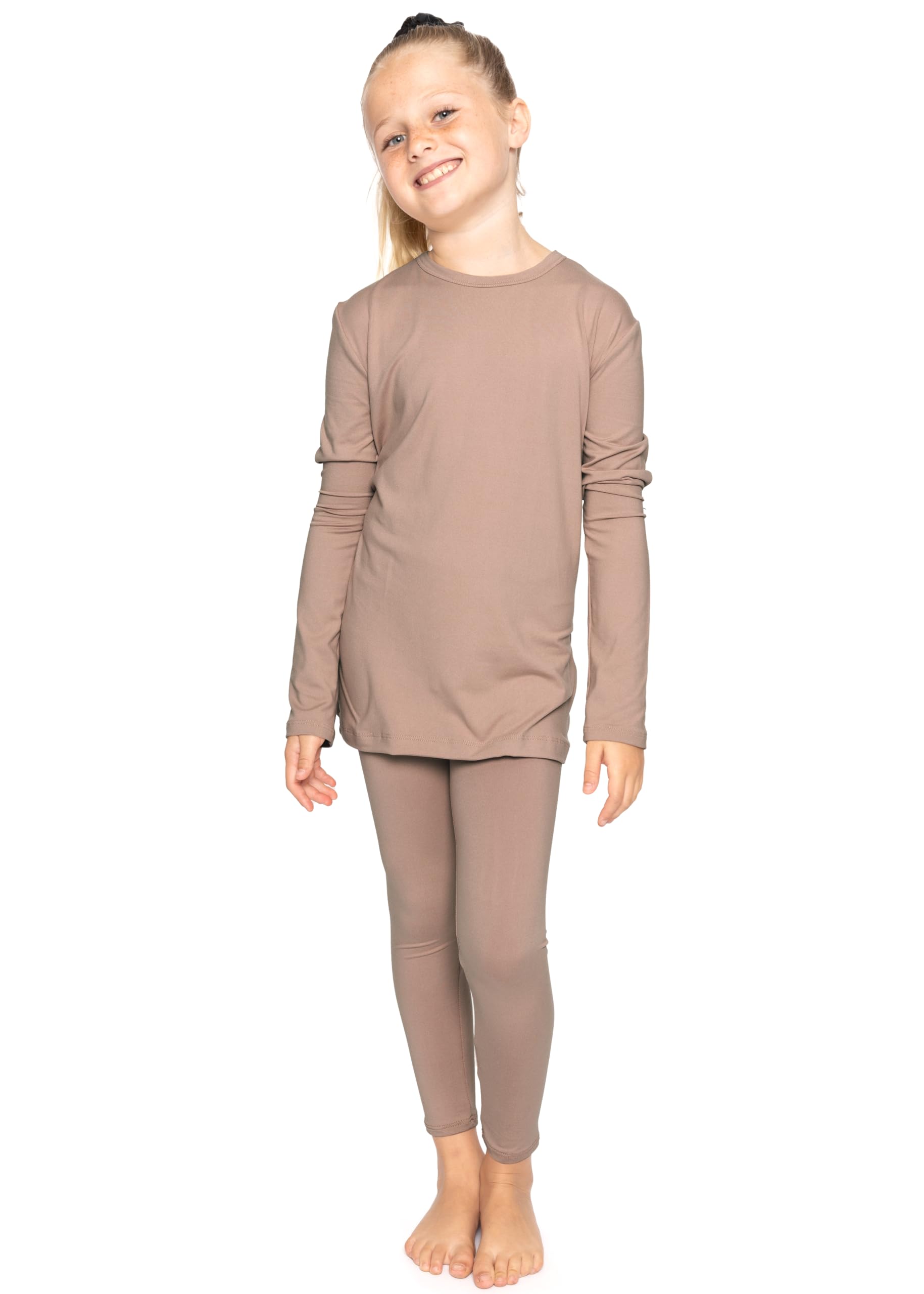 STRETCH IS COMFORT Girls 2 Piece Hoodie Short Sleeve Long Sleeve Crew Neck Top and Leggings Set Kids Thermals Underwear Set