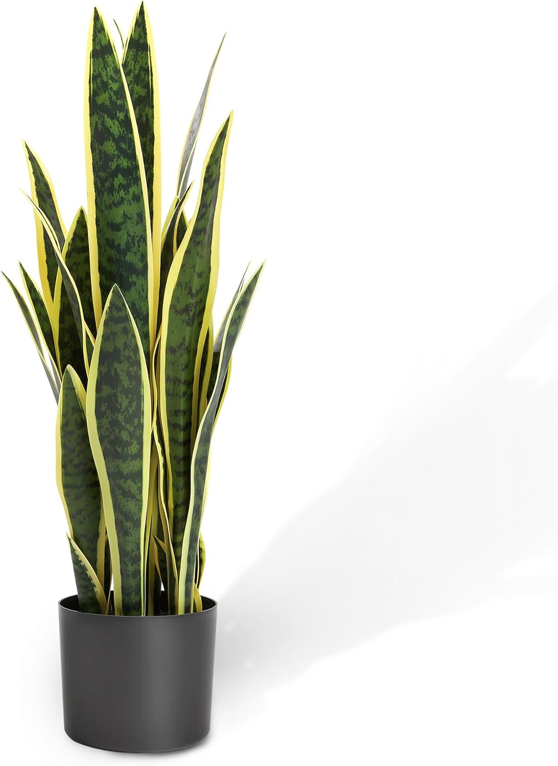 KOL 25.6’’ 2-Pack Artificial Snake Plant, Faux Sansevieria Indoor Plants, 32 Lifelike Leaves, Home Office Garden Room Decor Mother in Law Tongue, 2ft Fake Potted Houseplant, Green