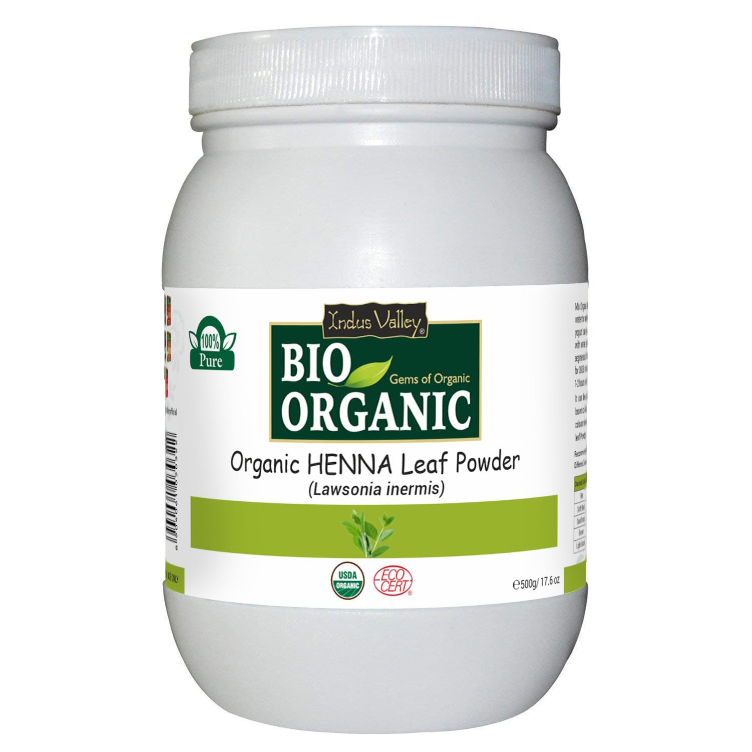 INDUS VALLEY Bio Organic 100% Natural Leaf Powder (Lawsonia Inermis Organic) Hand Mehandi and Hair Mehandi (500g)