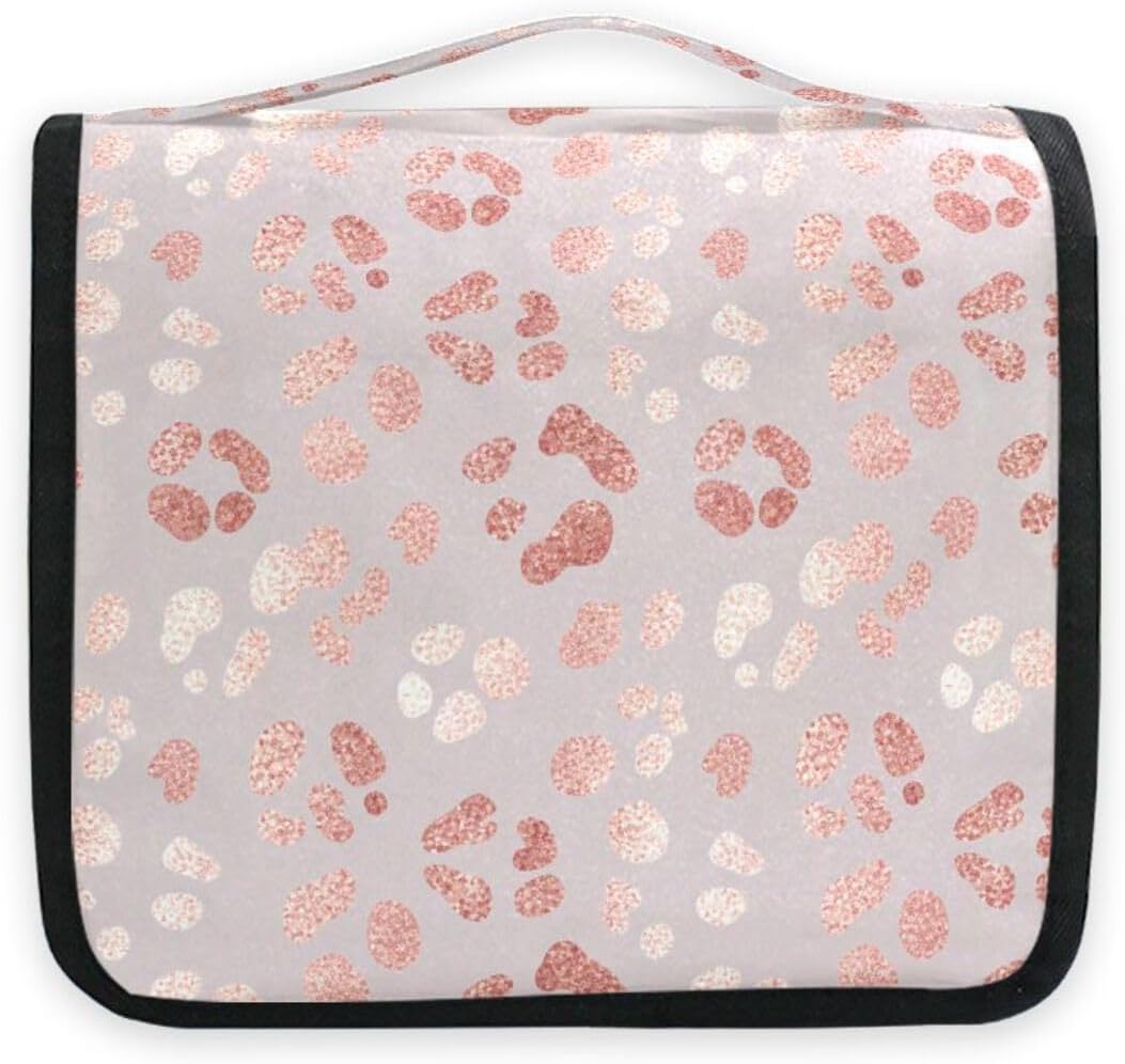 MNSRUU Hanging Toiletry Bag Rose Gold Leopard Print Makeup Bag Portable Travel bag for Toiletries Organizer Bags for Women Men, Travel-Essentials Bag