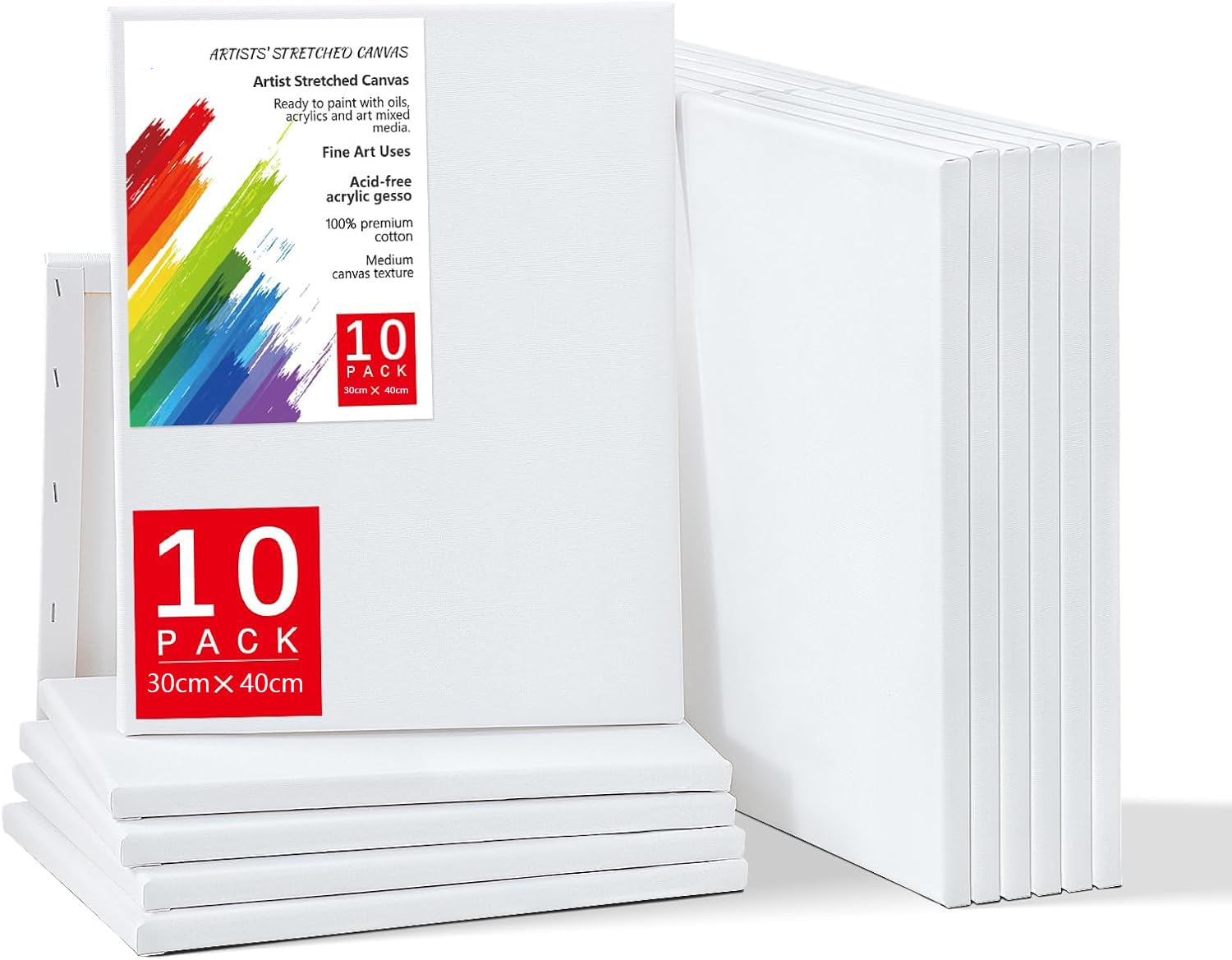 10 Pack Canvas Boards for Painting, 30x40 cm Stretched Canvas, 100% Cotton Professional Blank Canvas, Canvases for Painting Acrylic Paint or Oil