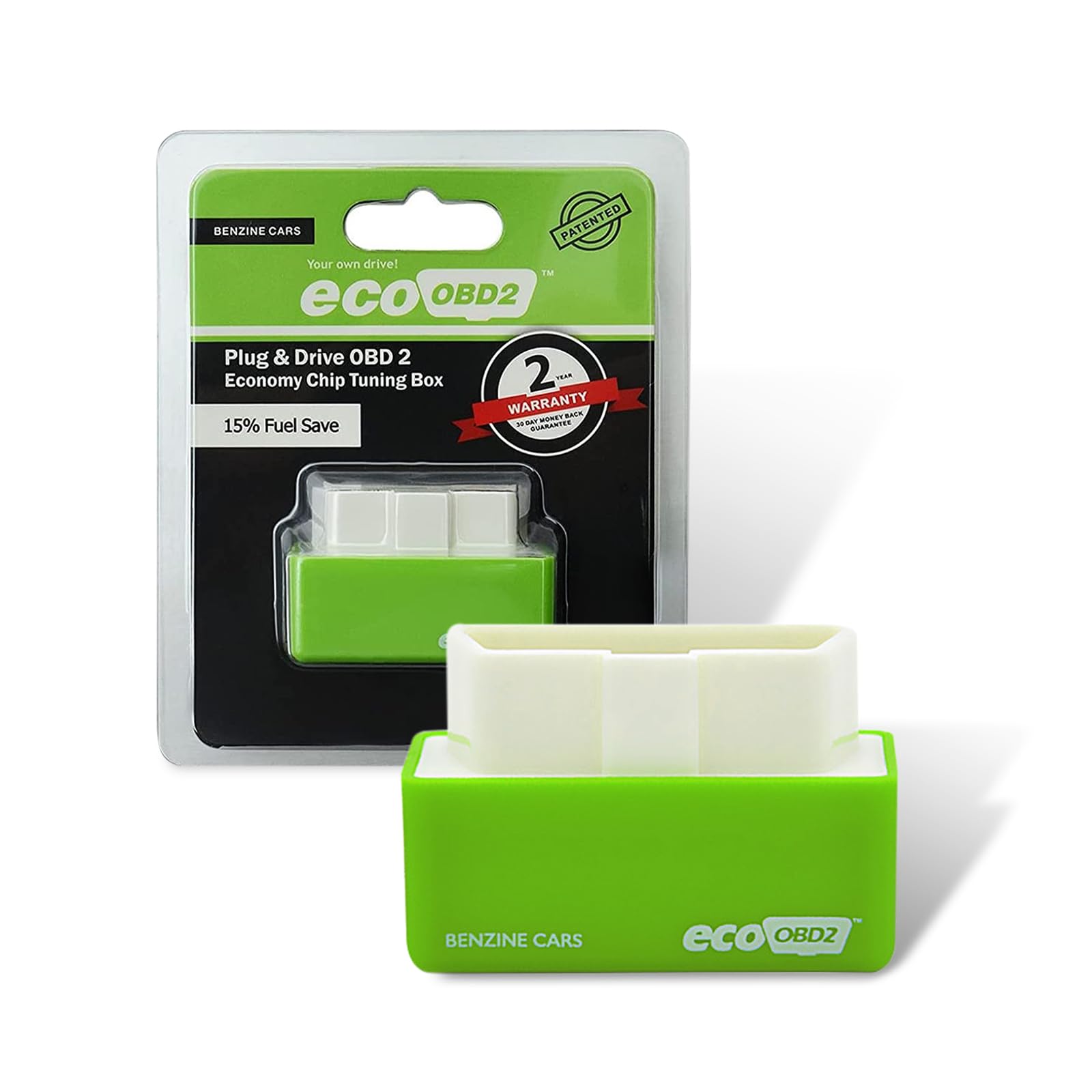 Fogfar 2 PCS Car Power Upgrade Fuel Saving, OBD2 ECOOBD2 Car Plug Driver, Energy Saver Accessories, Suitable for Fuel Savers of Most Cars (Green)