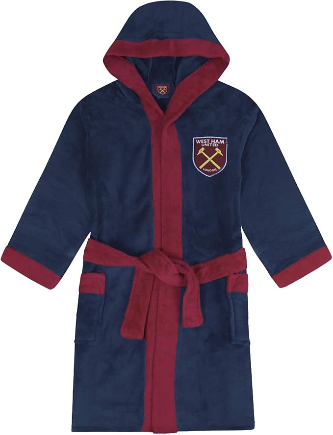West Ham United Mens Dressing Gown Robe Hooded Fleece OFFICIAL Football