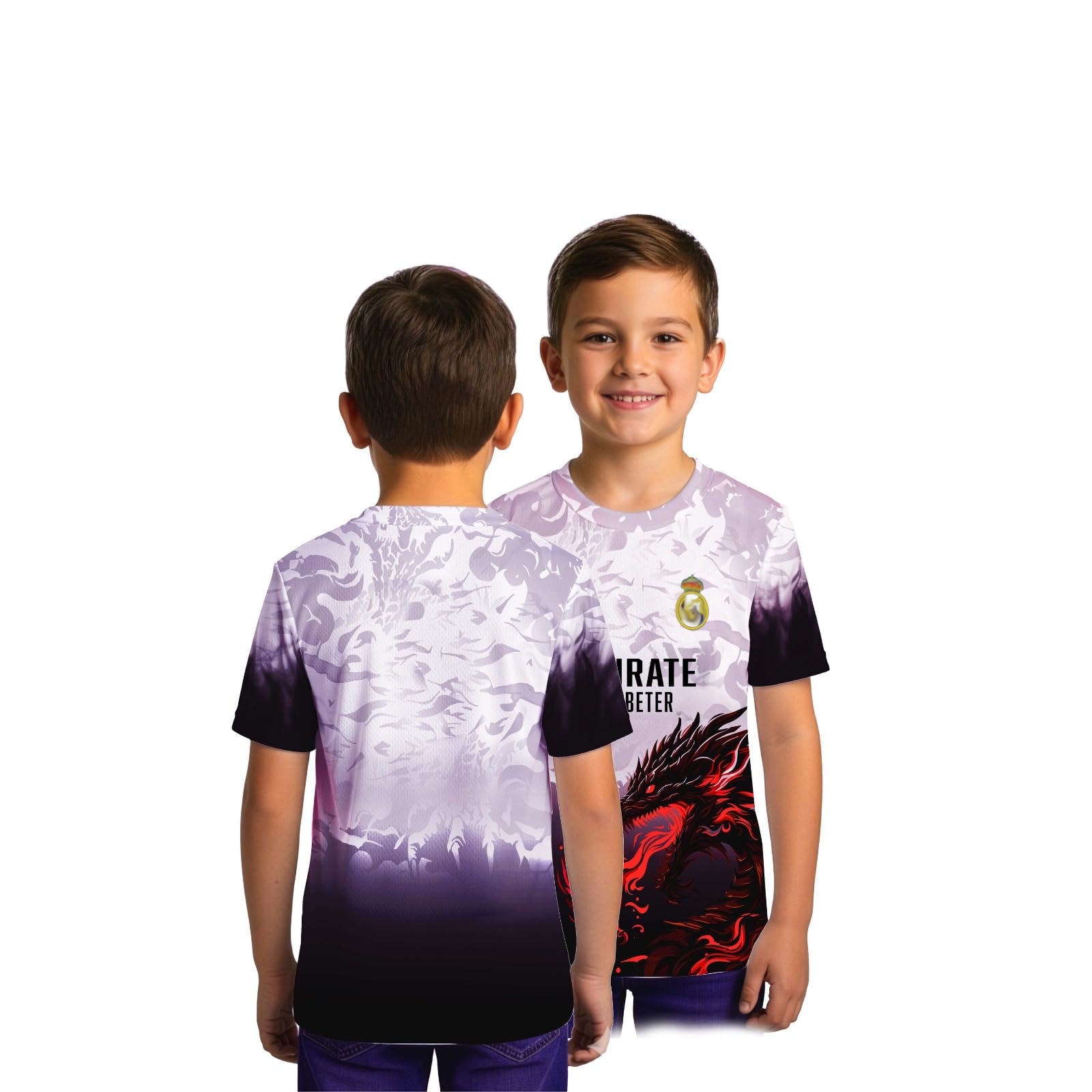 RM Youth Dragon Edition Soccer Jersey, White and Navy Blue Gradient Design, Breathable Sports T-Shirt for Kids-picture-29