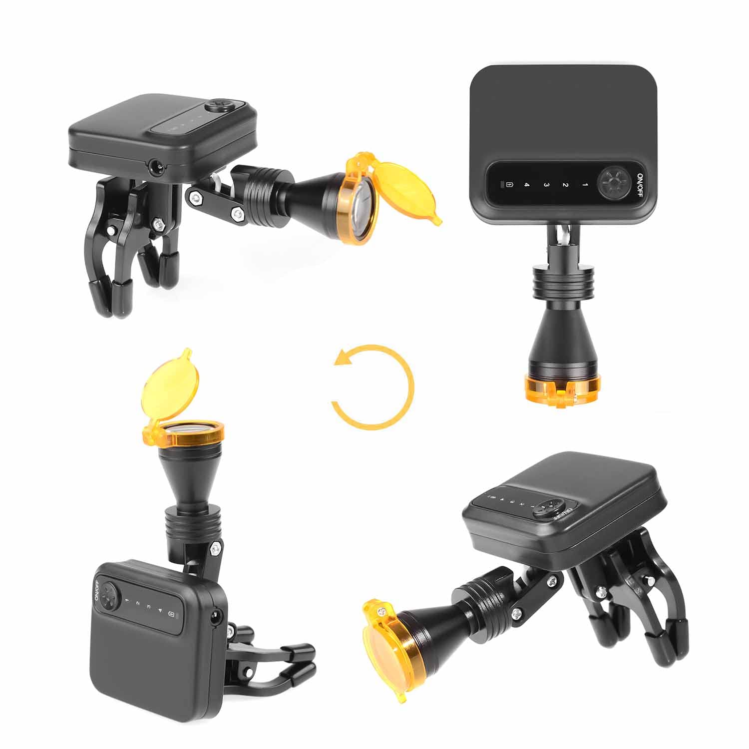 Faretto LED da 5 W, con clip, senza fili, luminosità regolabile, due batterie per lenti d'ingrandimento, nero e bianco (nero)