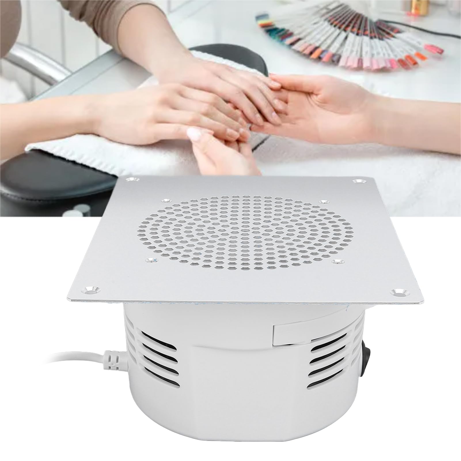 Colector de Polvo de Uñas, Aspirador de Uñas Integrado en la Mesa, Aspirador de Uñas con Superficie Metálica con Filtro Reutilizable, Potente Ventilador para Herramientas de