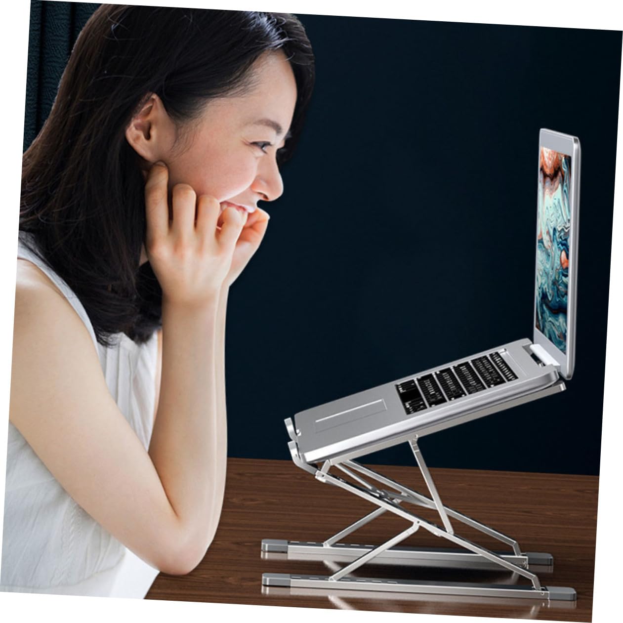 DOITOOL Soporte para Computadora Portátil Ajustable de Aleación de Aluminio Diseño de Doble Capa y Refrigeración para Escritorio Portátil