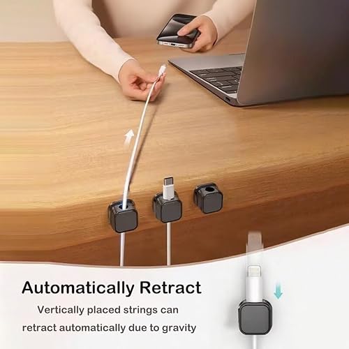 Miniatura 3 de Paquete de 10 organizadores de cables, soporte magnético para cables, clips de cable para escritorio, organizador de cables adhesivo para mesita de