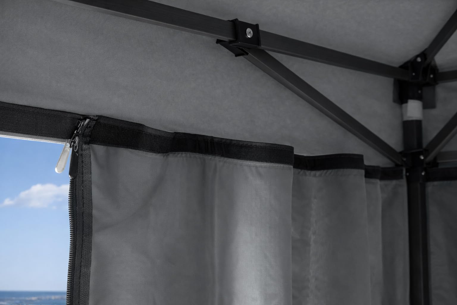 Faltpavillon 2 x 3 m Smoky Grau, 4 Easy-Klett Seitenwände (2 Reißverschlüsse, 2 Fenster), Pop Up Pavillon Faltbar, mit Tragetasche