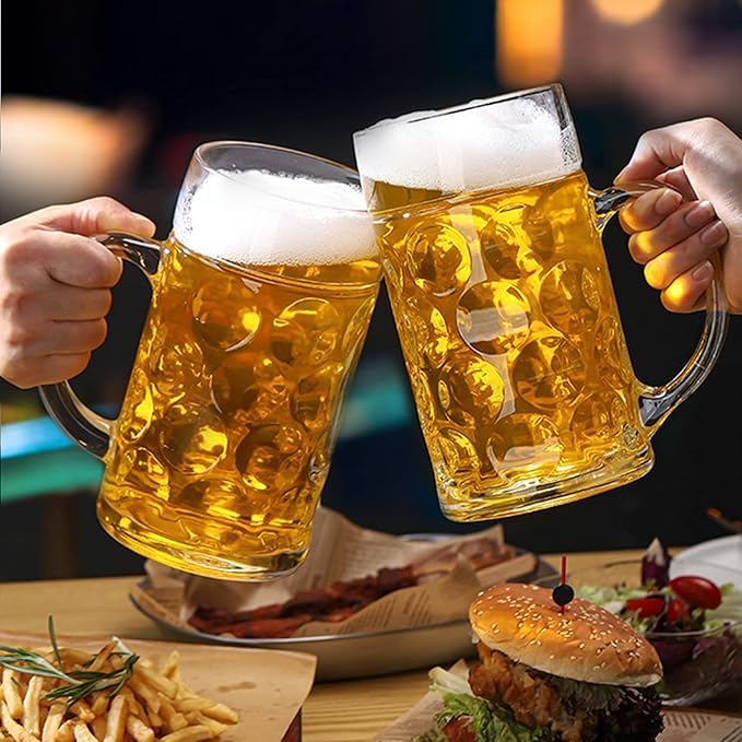 Image of PrimeWorld Glass Beer Stein Mugs Set of 2, 500ml Each, German Beer Glasses, BPA Free, Dishwasher Safe