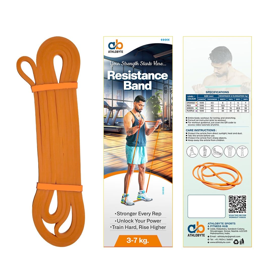 Resistance Band | 3-7 Kg | Level-1 | Orange Heavy Duty Long Loop Band for Home Exercise, Strength Training, Pull-Ups & Full Body Workouts for Men & Women