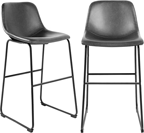 TAVR Furniture Taburetes de bar de piel sintética con respaldo y reposapiés juego de 2 taburetes de bar modernos color gris altura para pub café
