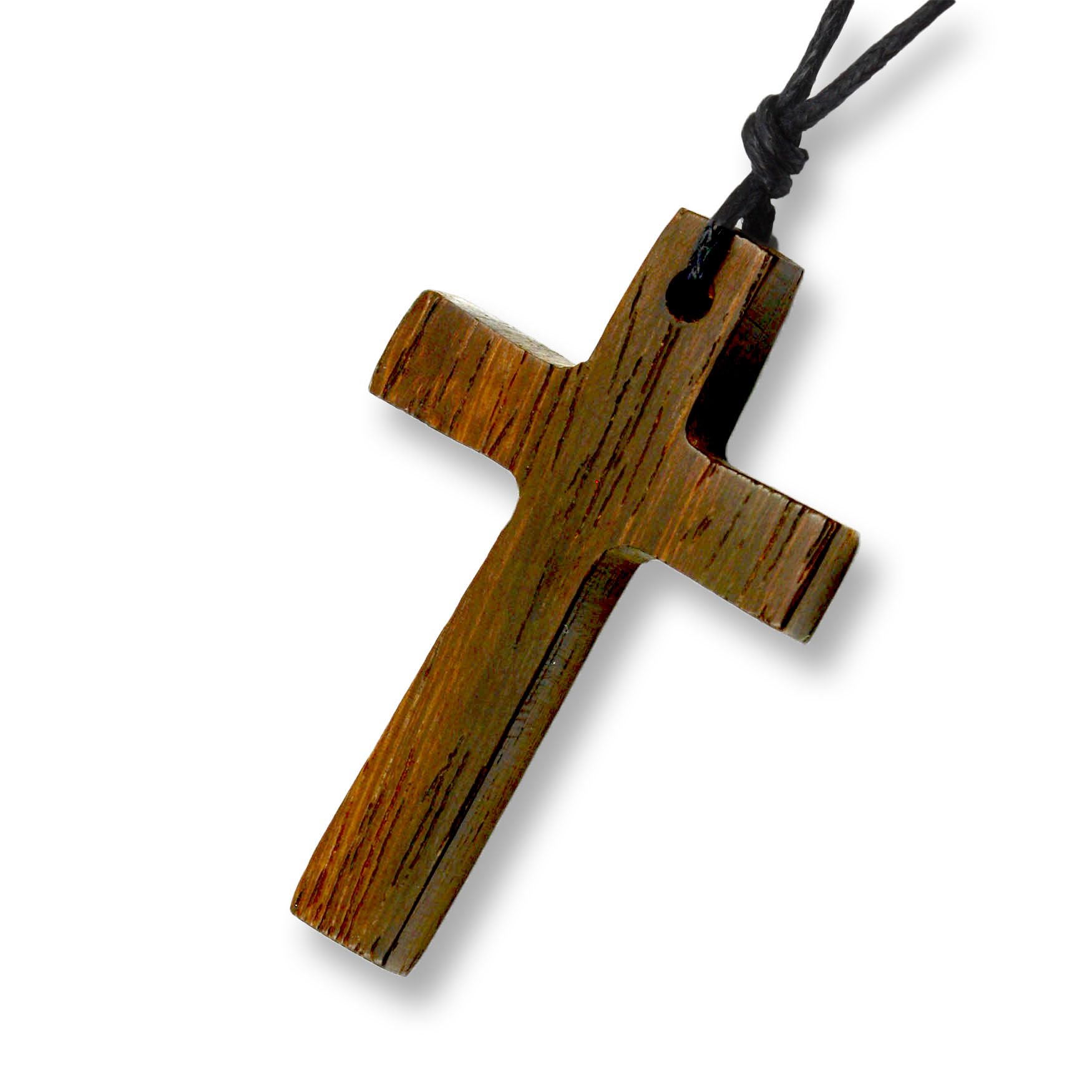 Length-Adjustable Wooden Cross Crucifix Pendant Necklace N238