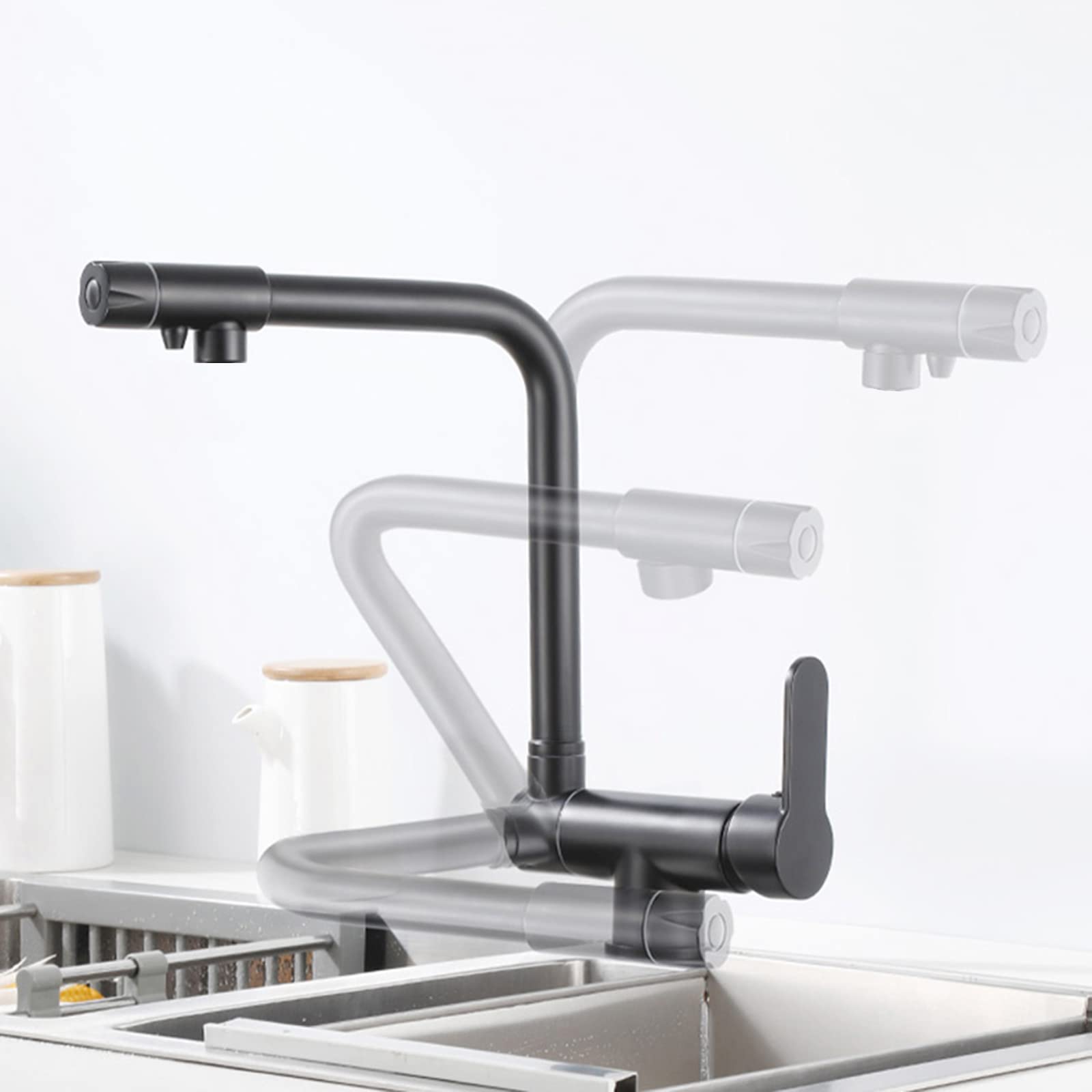 FCXWEVR 3-in-1 3-Way Kitchen Faucet for Osmosis Pull-Down Design Black Single Handle Drinking Water Tap Modern Kitchen Sink Faucet Water Filtration Compatible