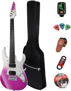 Bullfighter 34 Inch Kids Electric Guitar Beginner Kit ST Style Mini Electric Guitar for Boys and Girls with Picks, Cable, Strap, Extra Strings, Gig Bag D120-R Purple