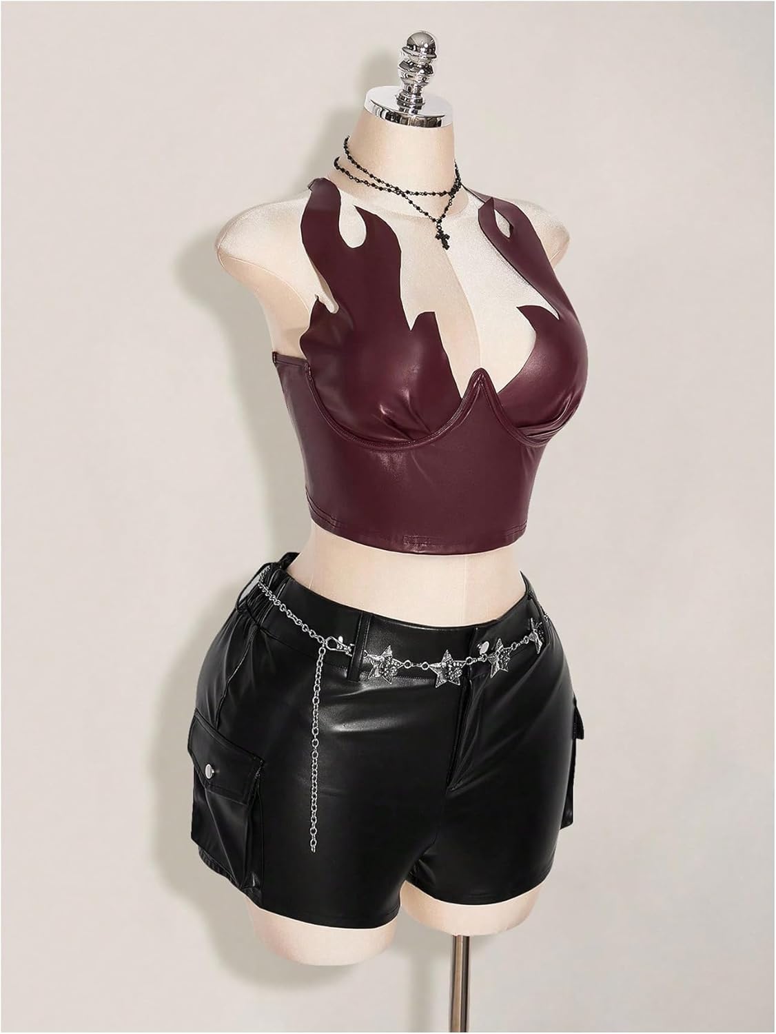 SweatyRocks Women's Plus Size Y2k Going Out Leather Crop Top Punk Push Up Corset Tops Camsiole - Image 3