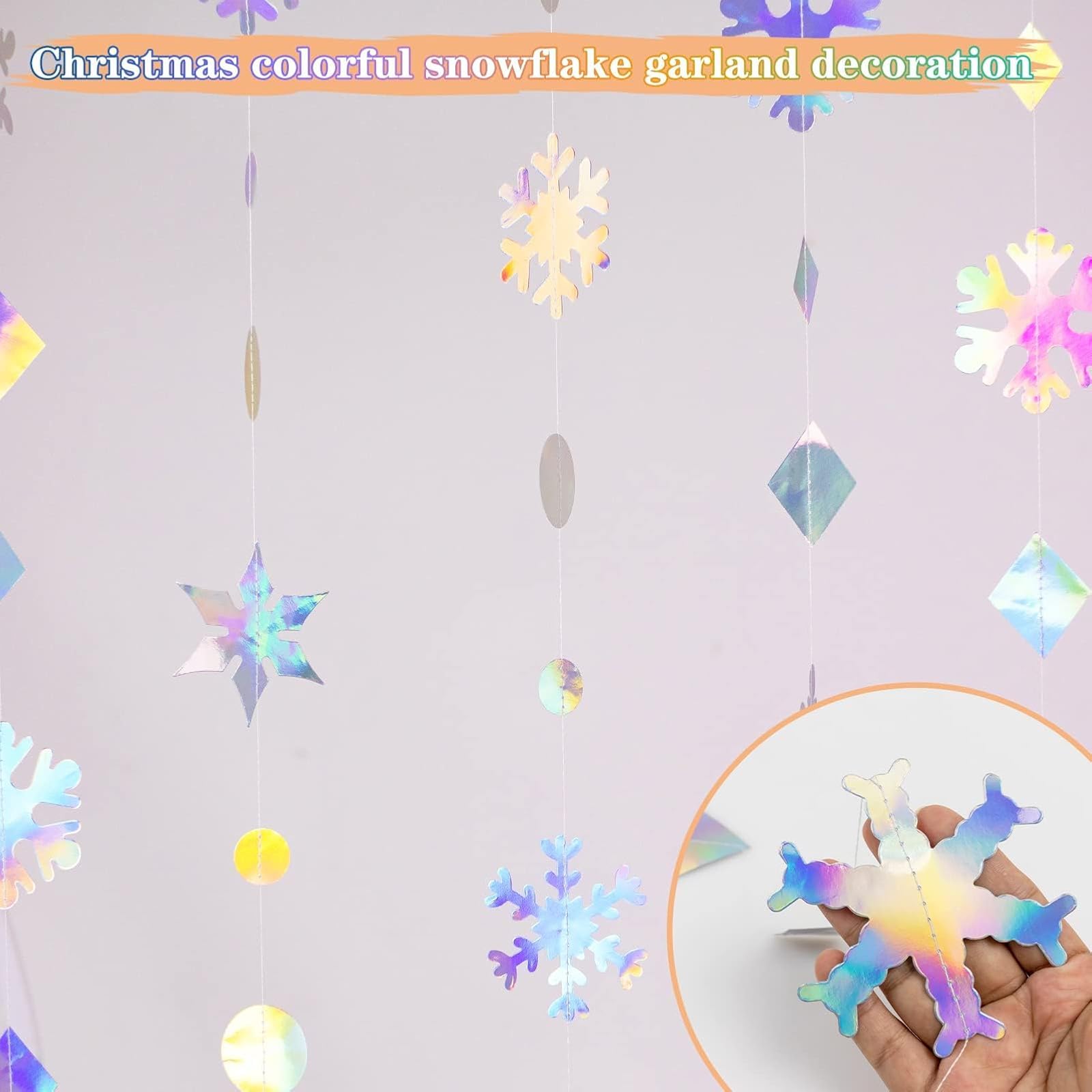 Schneeflocken-Dekoration, schillernde Schneeflocken-Girlande, 10 Stück, schimmernde, holografische Papier-Schneeflocken, Luftschlangen für schillernde Party, Weihnachten, Frozen-Thema, Geburtstag