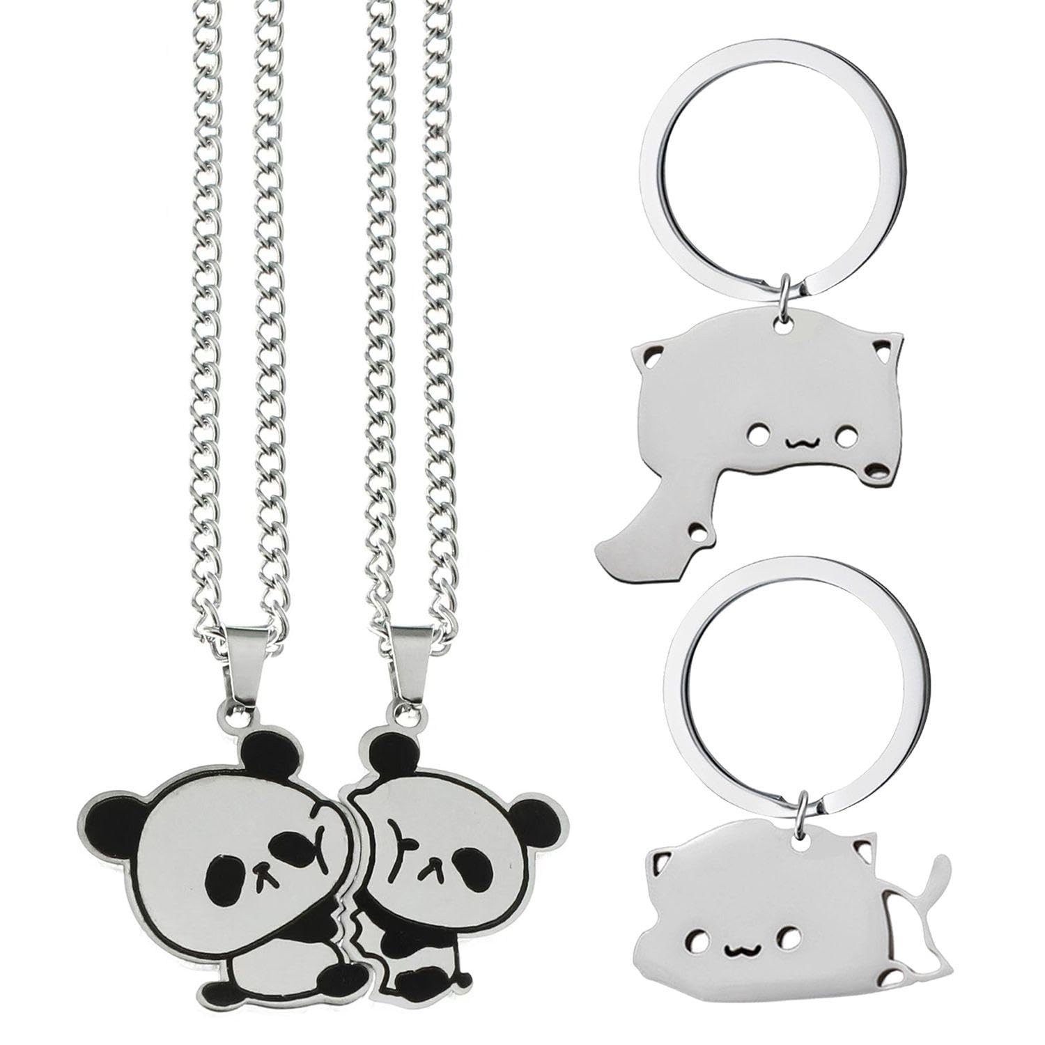FFDHWU 2 Cute Bear Necklaces, 2 Stainless Steel Spliced Keychains, Panda Couple Necklaces, Creative Friendship Keychains, Suitable For Partners And Girlfriends.