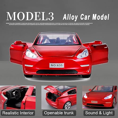 Miniatura 2 de Addcean Coches de juguete a escala 124 compatibles con el modelo 3, autos de metal fundido a presión con luzsonido, juguetes de auto para niños y