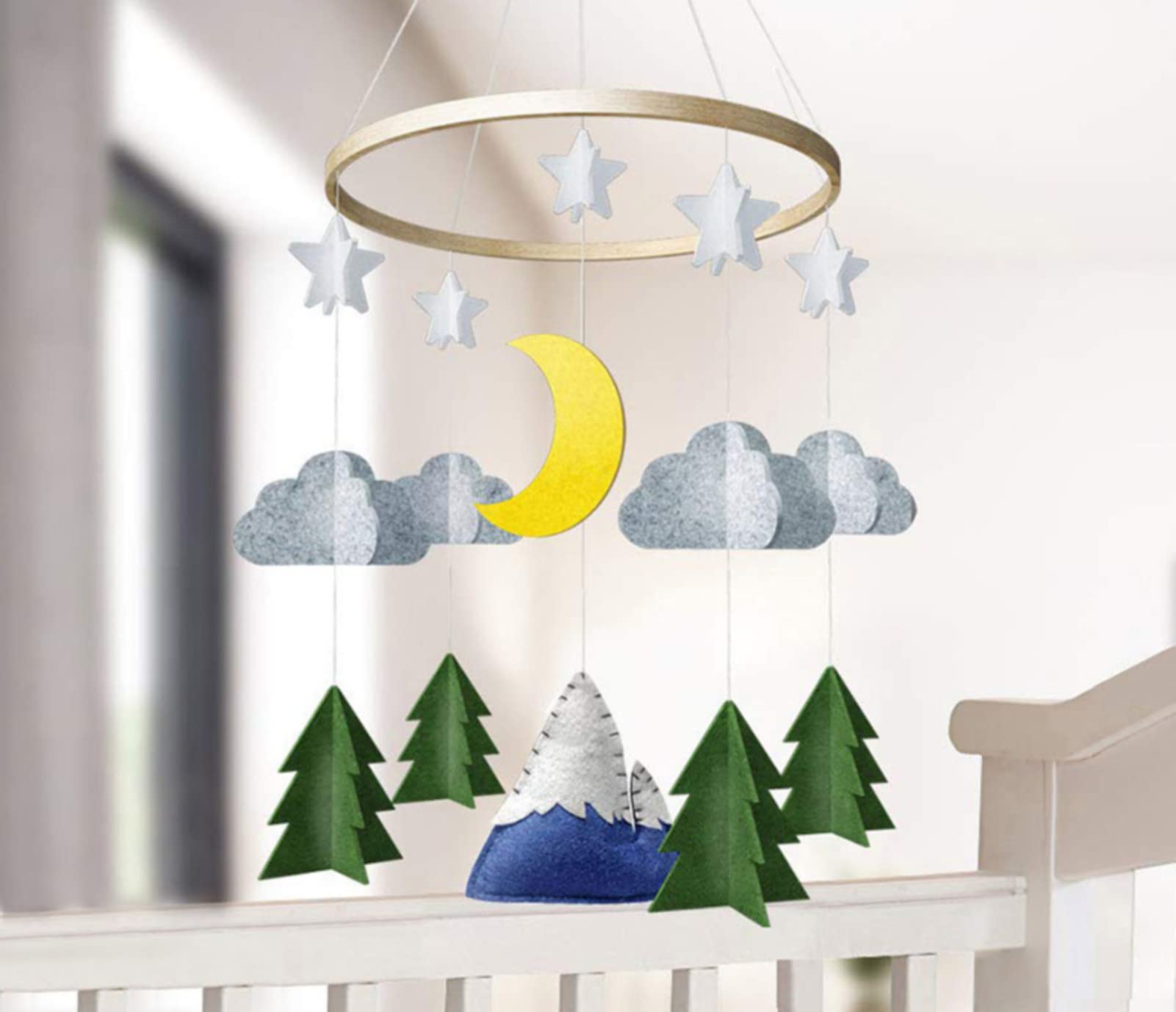 EXQULEG Mobiele baby windgong met vilten ballen dieren mobiele baby houten meisje bedbel hanger om op te hangen boven het kinderbed mobiel voor babybed (#4