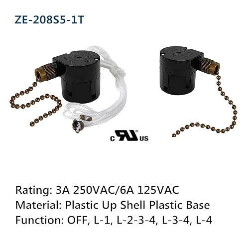Miniatura 2 de Zing Ear ZE-208S5-1T - Interruptor de ventilador de techo de 4 velocidades, interruptor giratorio para ventilador de techo, interruptor de repuesto