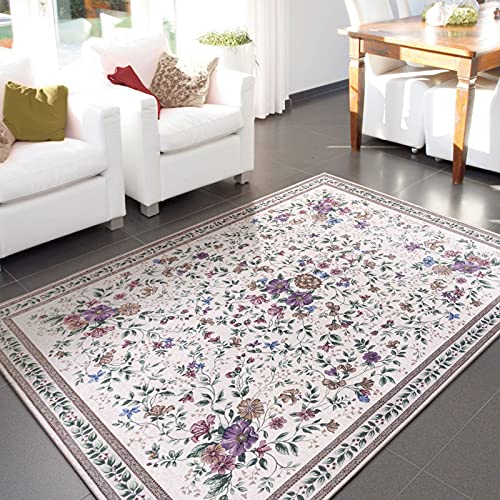 TALETA Aegean Teppich Orientalisch Aubusson mit Blumenmuster Border Wohnzimmer Beige 120x170cm