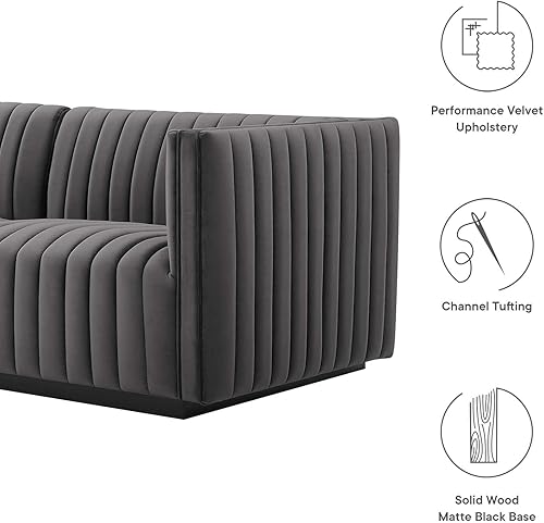 Miniatura 13 de Modway Conjure Channel - Sofá modular de terciopelo copetudo, 4 piezas, color negro y gris