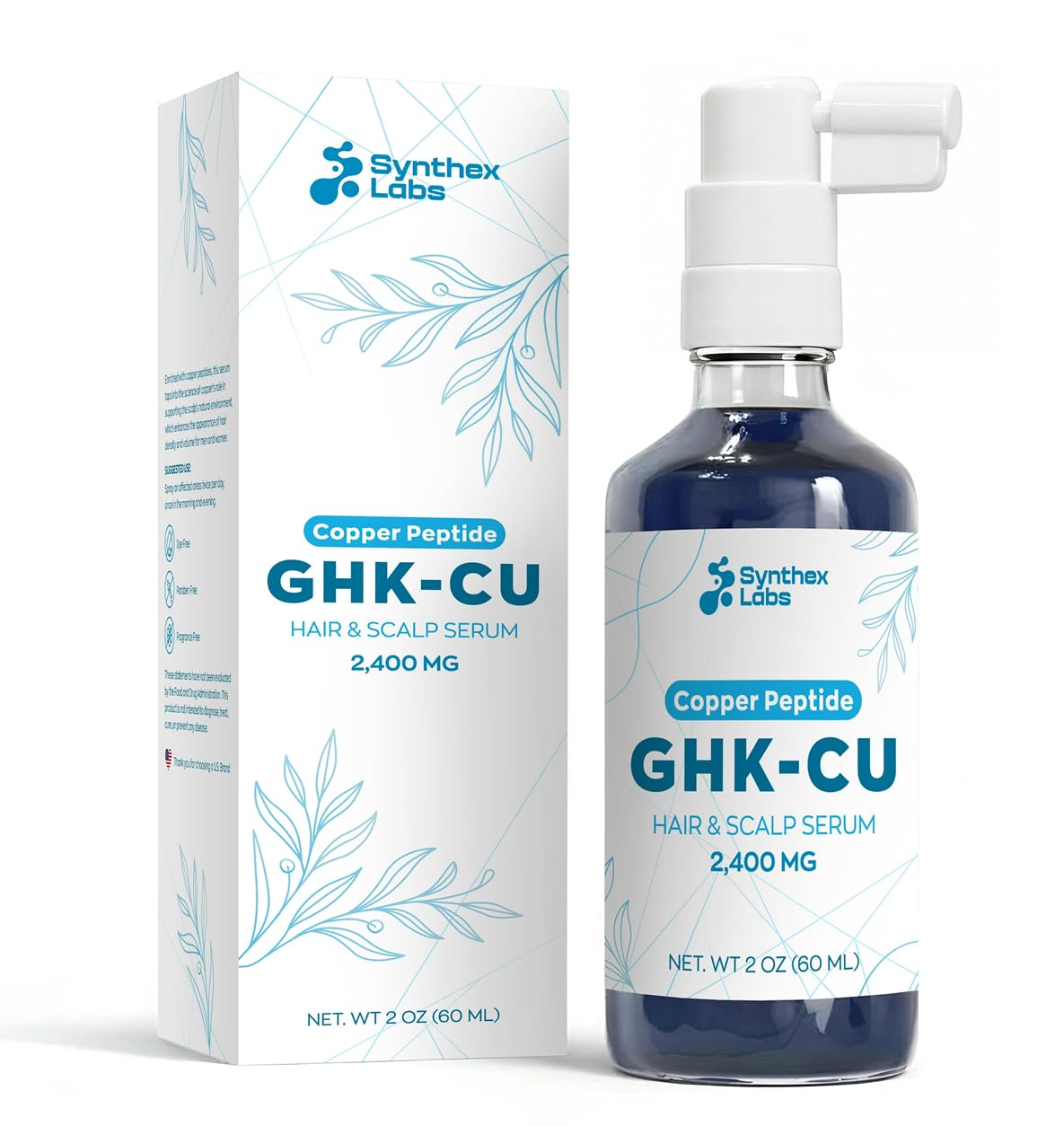 SYNTHEX LABS GHK-Cu Copper Peptide For Hair & Scalp Serum – 2400mg | Water-Based Formula for Hair Softness & Shine | 4% Copper Peptides – Fast-Absorbing