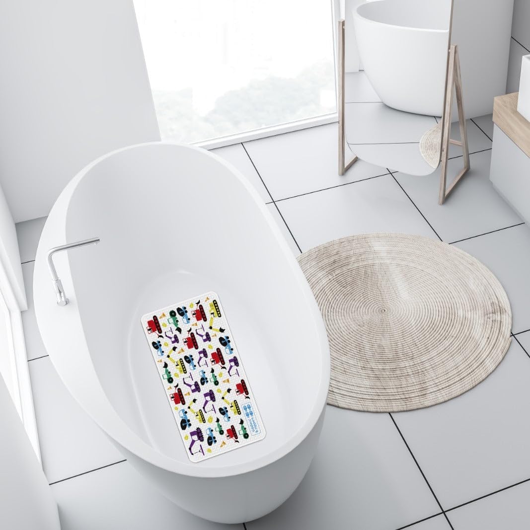tiddlers & nippers | Tapis de Bain antidérapant | Haute qualité | Résistant à la moisissure | Ventouse Anti-dérapante Clever | Tapis de Douche pour bébé, Enfants (Diggers et camions)