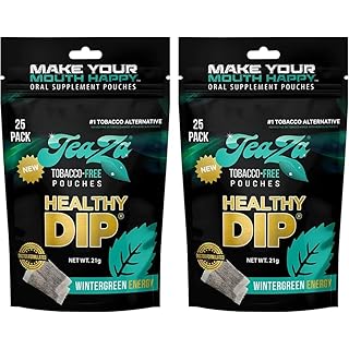 Teaza Herbal Energy Pouches Tobacco Alternative Nicotine Free Dip, Alternative Snuff Healthy Dip Pouches, Wintergreen Energy (2 Pack)