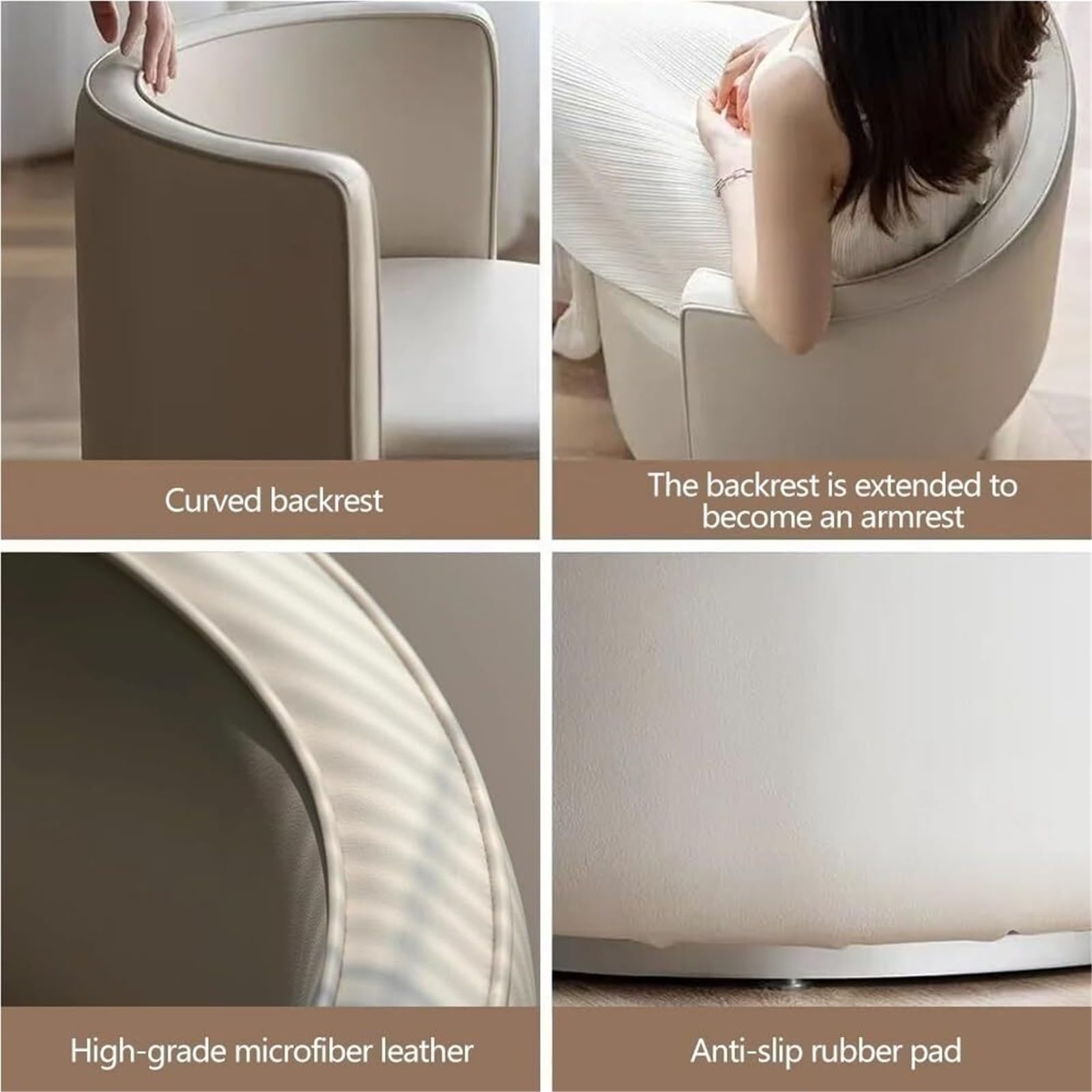 Lussuoso sgabello da trucco moderno girevole a 360 °, morbido sedile imbottito, perfetto per la decorazione della casa, elegante design grigio, comoda sedia per toelettatura per routine di bellezza