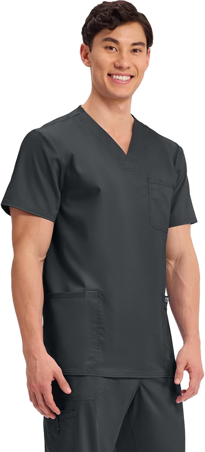 Cherokee Scrub top for Men V-Neck with 3 Pockets, Knit Details, Soft, Durable, Breathable, 2-Way Stretch Fabric - WW670 - Image 5