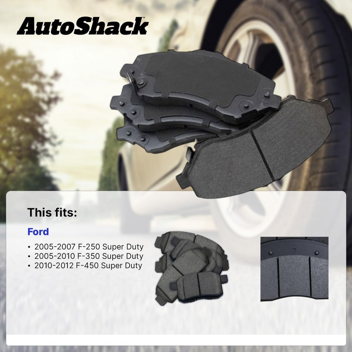 AutoShack Front Ceramic Brake Pad Set Replacement for 2005-2008 Ford F-350 Super Duty 2005-2007 Ford F-250 Super Duty 4-PC