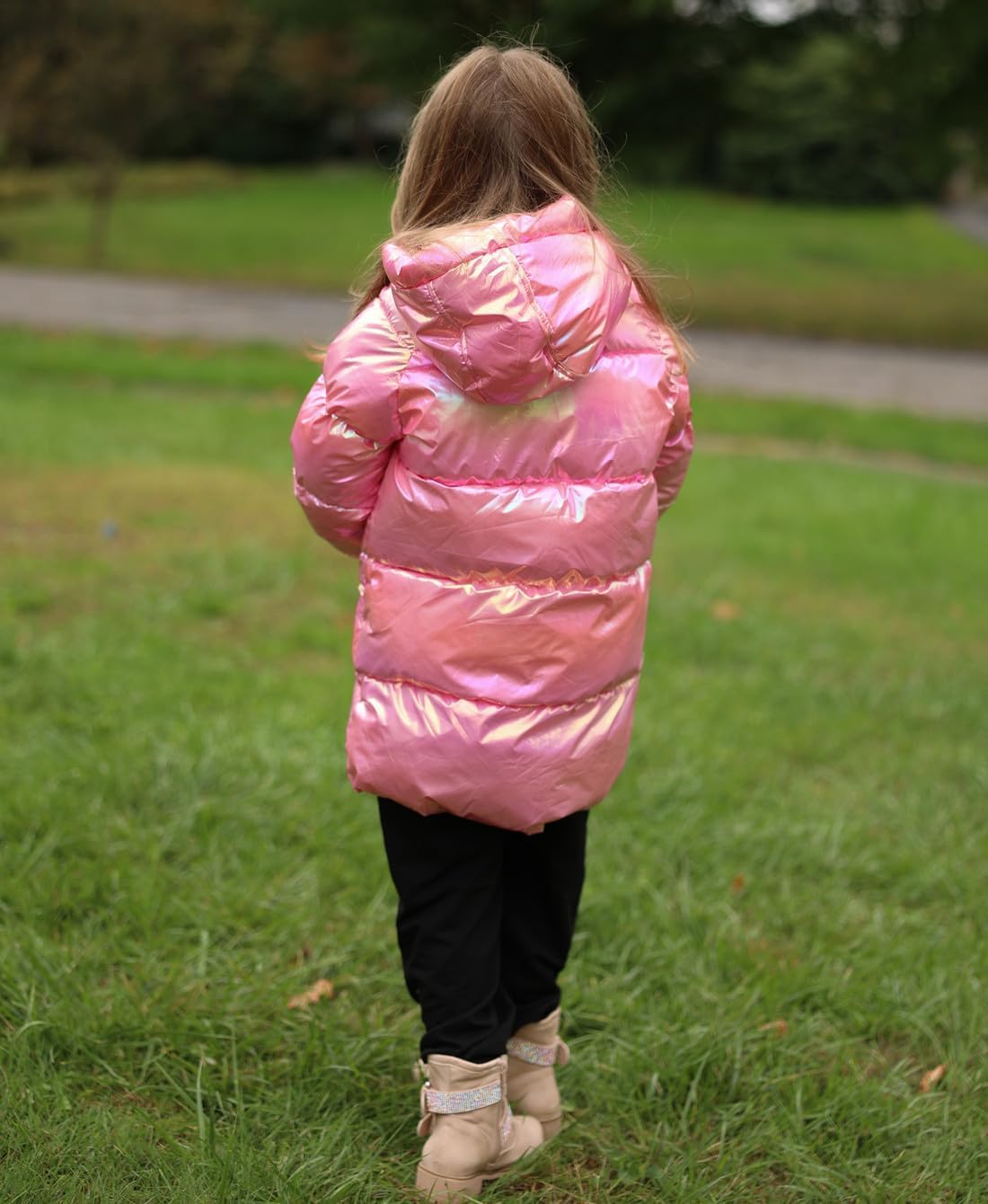 Cutemile 5-12 Years Girls Winter Long Fleece Coat Parka Metallic Puffer Jacket Outwear with Hooded - Image 3