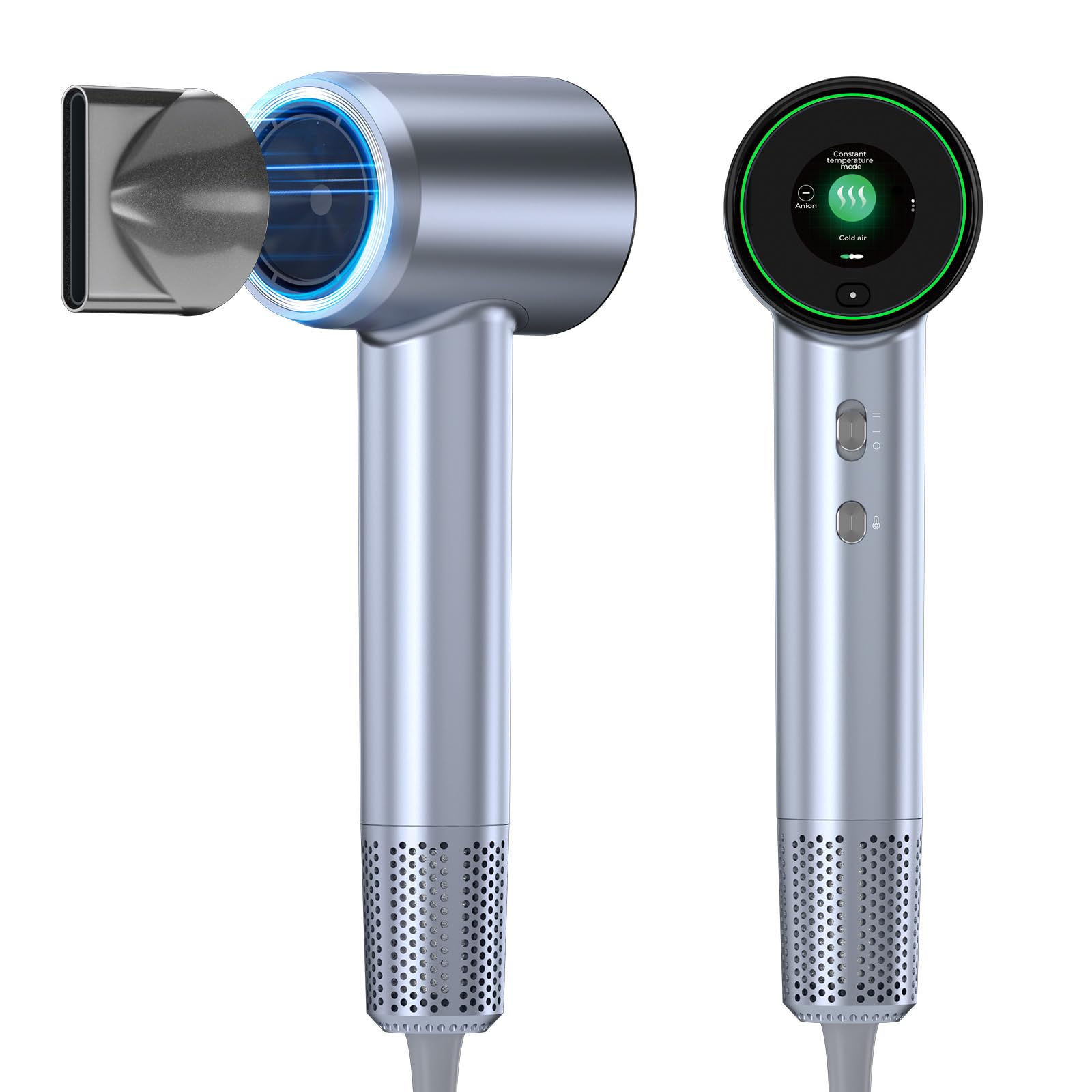 XCOOLHair Dryer, High Speed Hair Dryer with 110, 000 RPM Brushless Motor, Ionic Hair Dryer with Thermo-Control, Travel Hair Dryer with Magnetic Nozzle, Quiet Hair Dryer for Home, Travel, Silver Blue