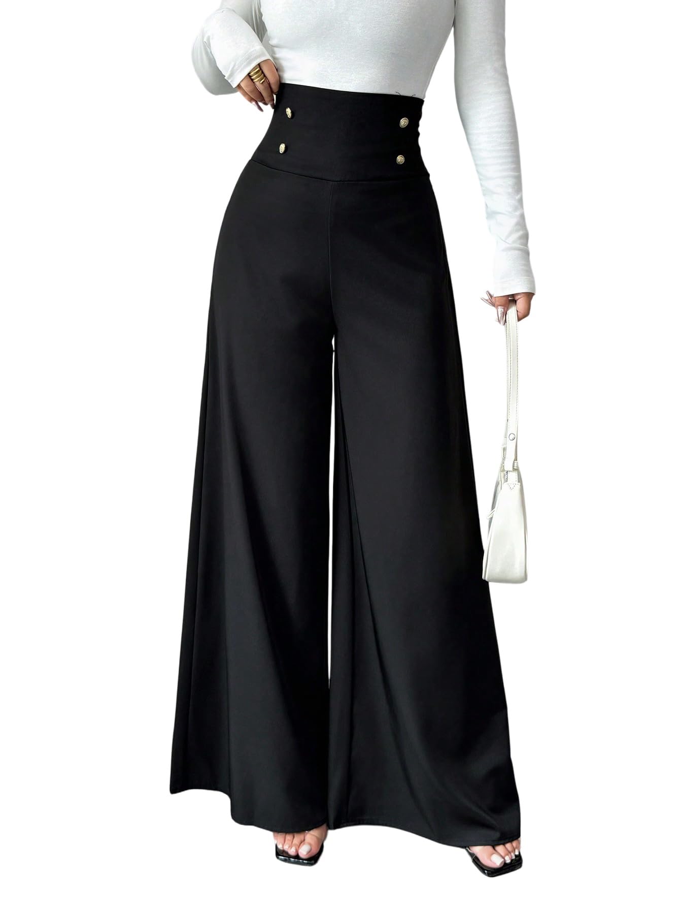 SweatyRocks Weite Hose Damen Elegant Anzughosen High Waist Business Outfit Musselin Hose Lang Damenhose Weites Bein Büro Outfit