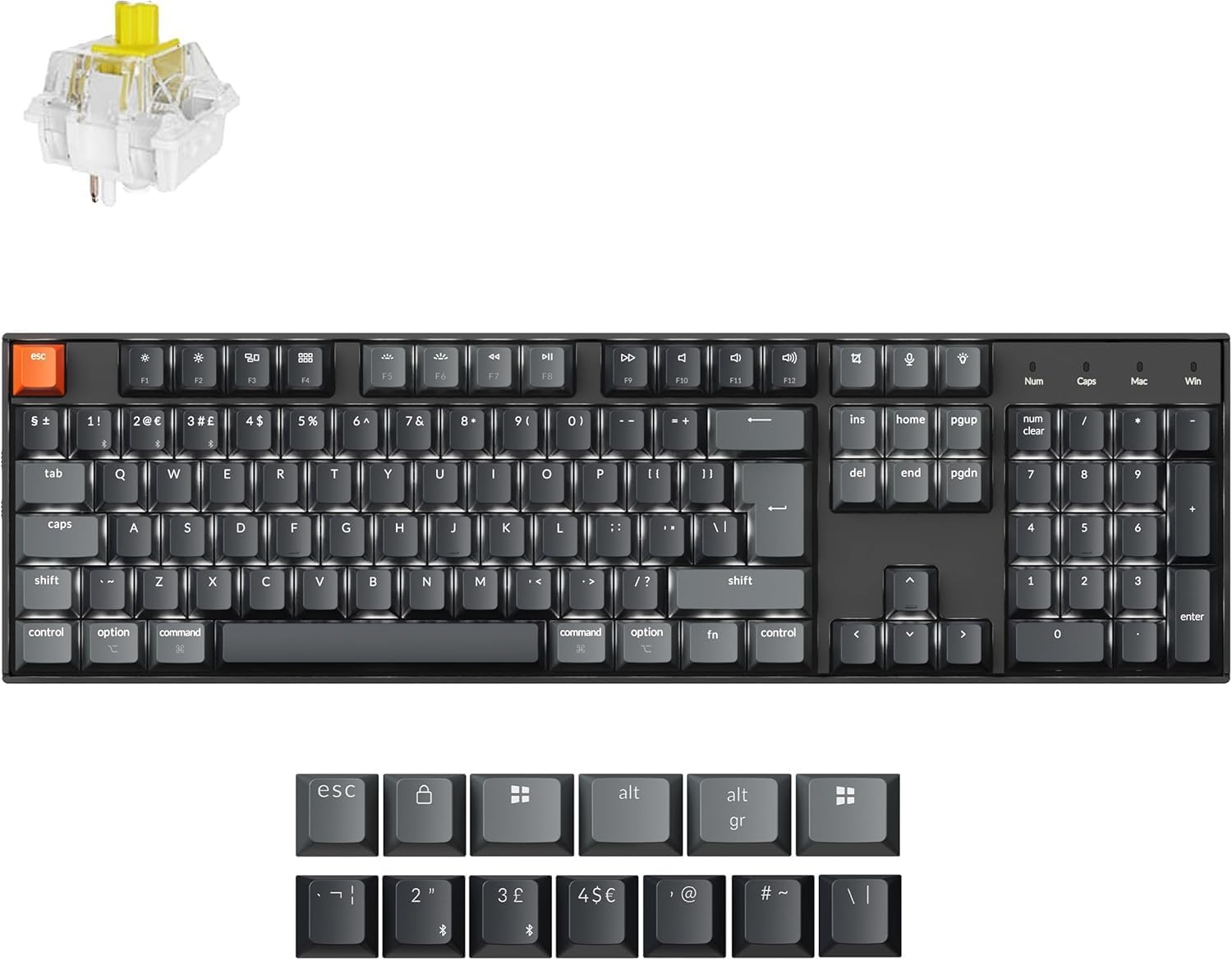 K10 QMK Full Size Customized Wireless Bluetooth/Wired Mechanical Keyboard, Programmable Macro, White LED Backlight, Banana Switch for Mac/Windows/Linux(Version 2) - UK Layout