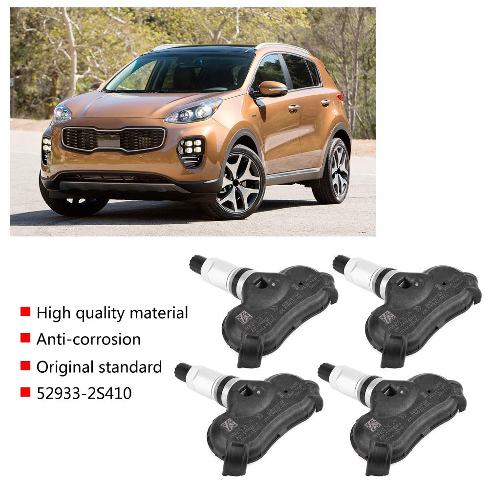 KIMISS 4 stücke ABS Auto TPMS Reifendruckkontrollsensoren Reifendrucksensor für IX35 52933-2S410 (Negro + Silber)