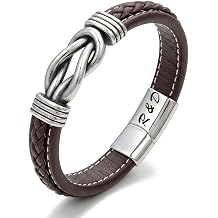 Personalized Braided Leather Infinity Bracelet for Men Women, Mother and Son Linked Bracelet,To My Son Bracelet from Mom and Dad, Father's Day Gifts Bracelet,Adjustable Size 7.4"/8.2"/9"