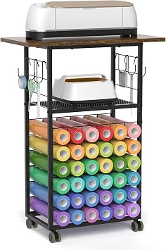 ikkle Rolling Craft Storage Cart with 36 Vinyl Roll Holders, Craft Organizers and Storage Compatible with Cricut Machines, Crafting Table Organization Workstation with Wheels for Craft Room