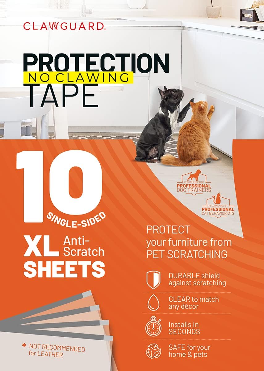 CLAWGUARD Protection Tape Sheets – 10 XL (17x12 in) Pet Scratch Protectors – Door Scratch Protector Dog & Cat – Couch Protector from Cat Claws