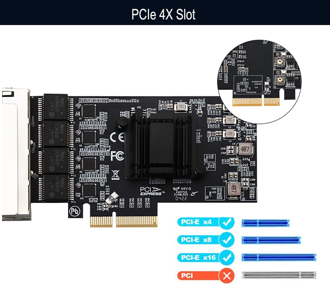 Adattatore di rete PCIe Quad-Port 2.5GBase-T RTL8125B 2500/1000/100Mbps PCI Express Gigabit Ethernet Card RJ45 LAN Controller Support PXE per Windows/Linux/MAC con basso profilo