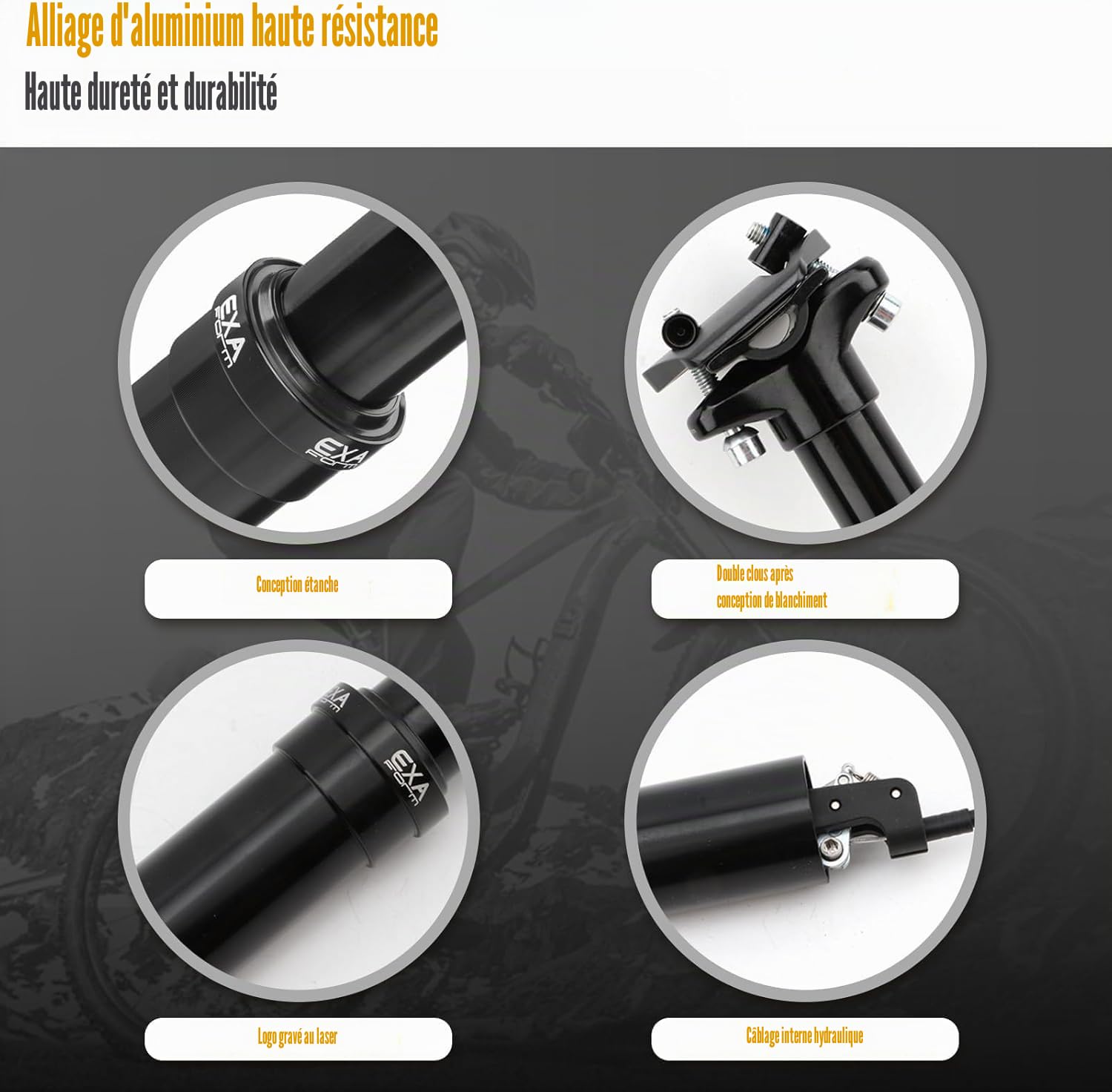 Tige de Selle Télescopique 30,9/31,6mm avec Suspension – Tige de Selle VTT Réglable en Hauteur Hydraulique avec Passage de Câble InterneBlack,31.6 * 445mm