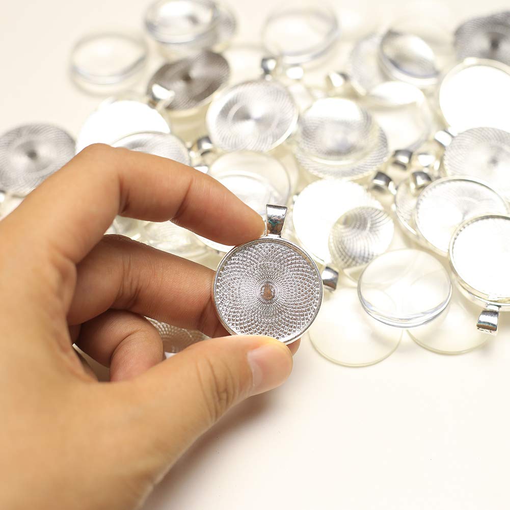 DAHI 60pcs Round Bezel Pendant Tray Silver Bezel & Blank - Image 2